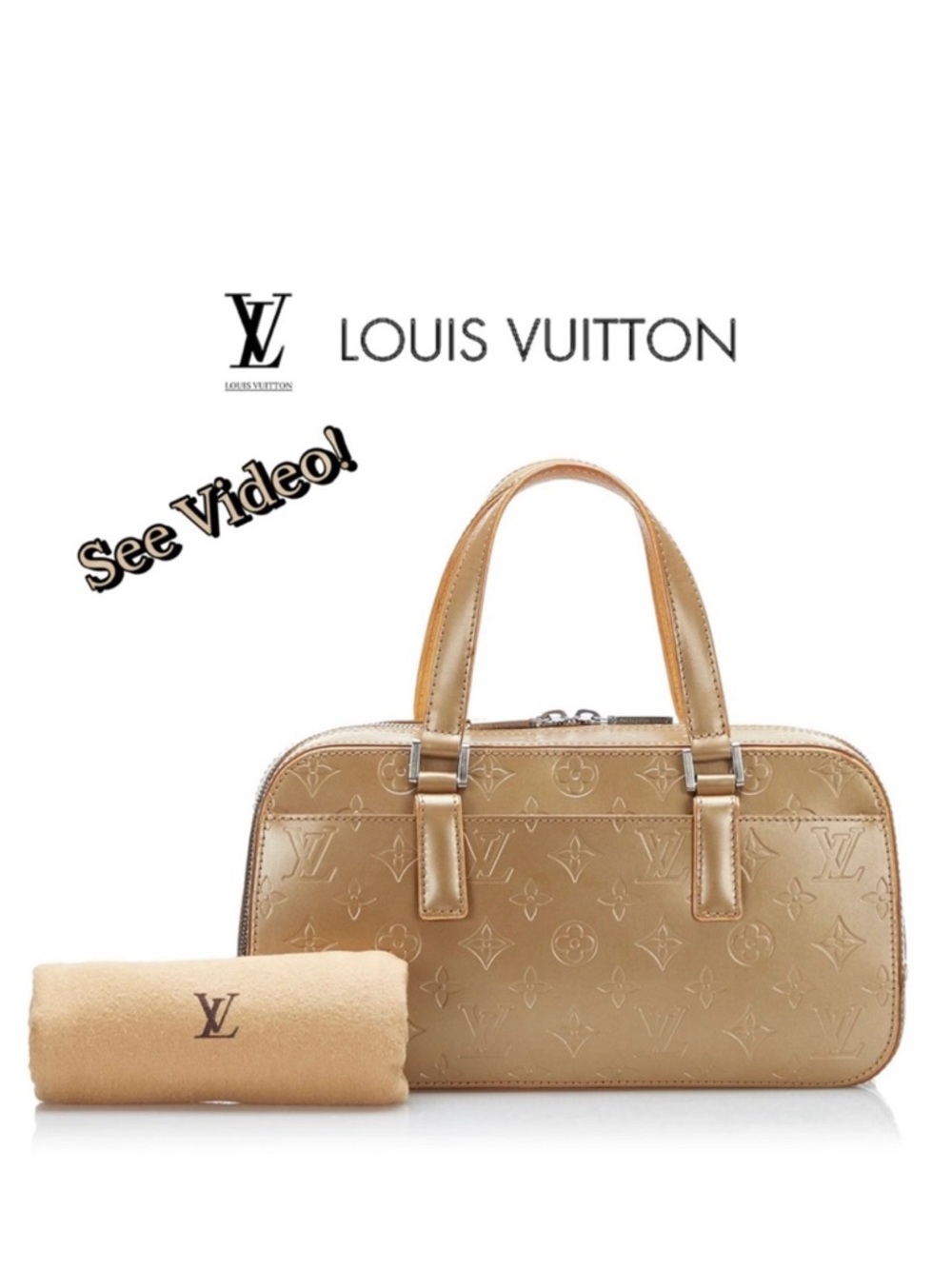 LOUIS VUITTON Monogram Vernis Mat Shelton Hand Bag M55177 in Metallic Gold